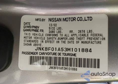 2003 Infiniti Q45 Premium z USA, uszkodzony, nr VIN JNKBF01A53M101884